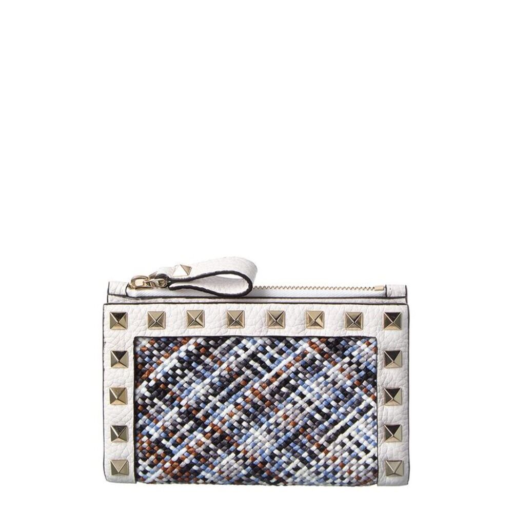 Valentino Rockstud Leather Card Case, White